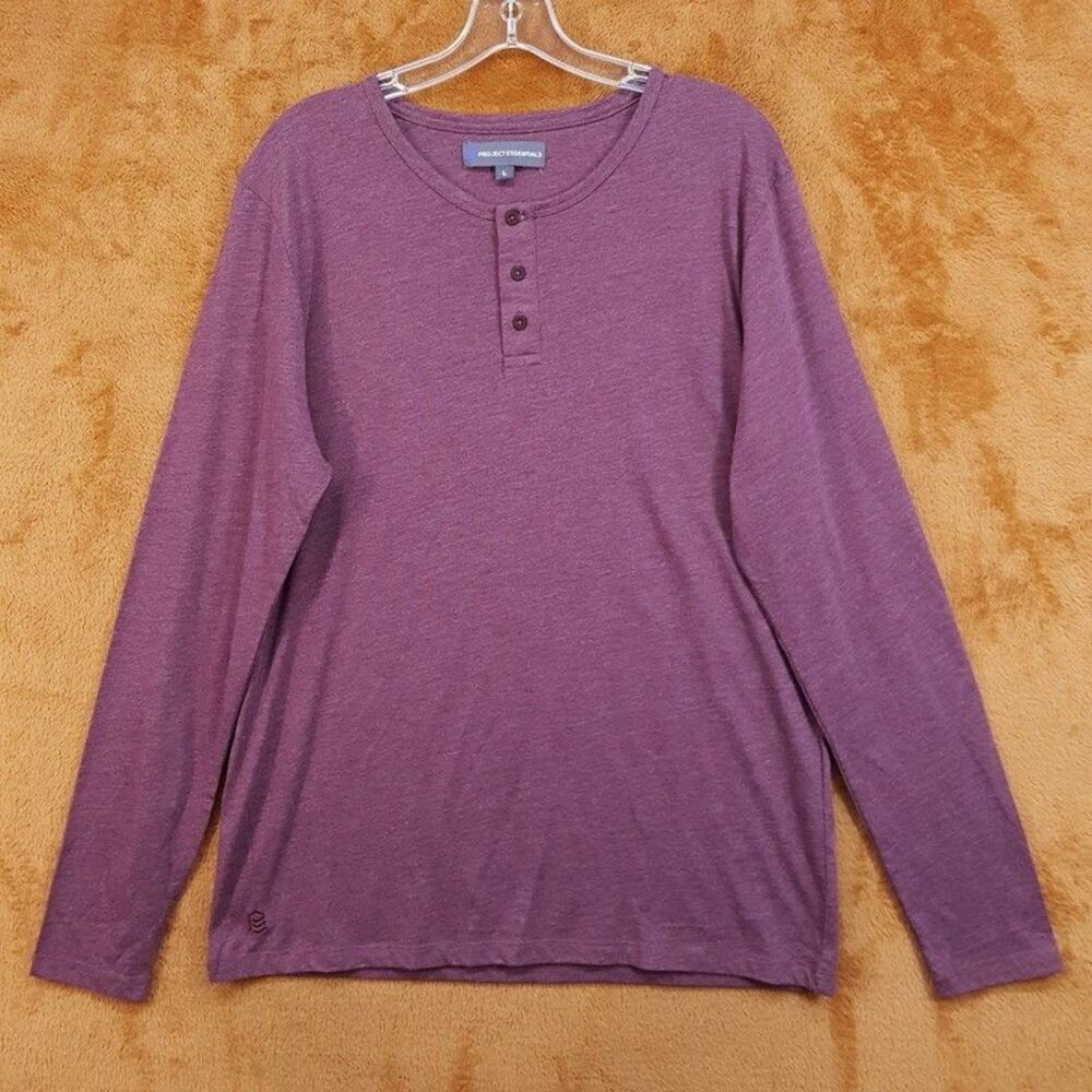 PROJECT ESSENTIALS Shirt Mens Large Burgundy Pullover Long Sleeve Slub Henley